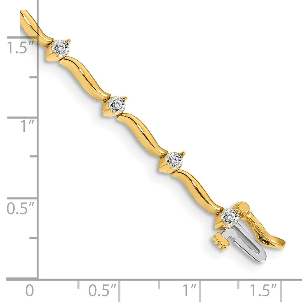 14K Yellow Gold Complete 1 Carat Round Aa Diamond 2 Prong Wavy Bar Link 7 Inch Tennis Bracelet