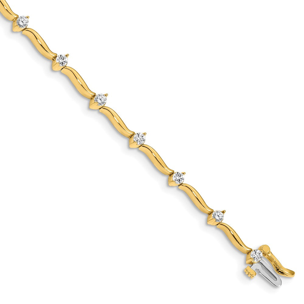 14K Yellow Gold Complete 1 Carat Round Vs Diamond 2 Prong Wavy Bar Link 7 Inch Tennis Bracelet