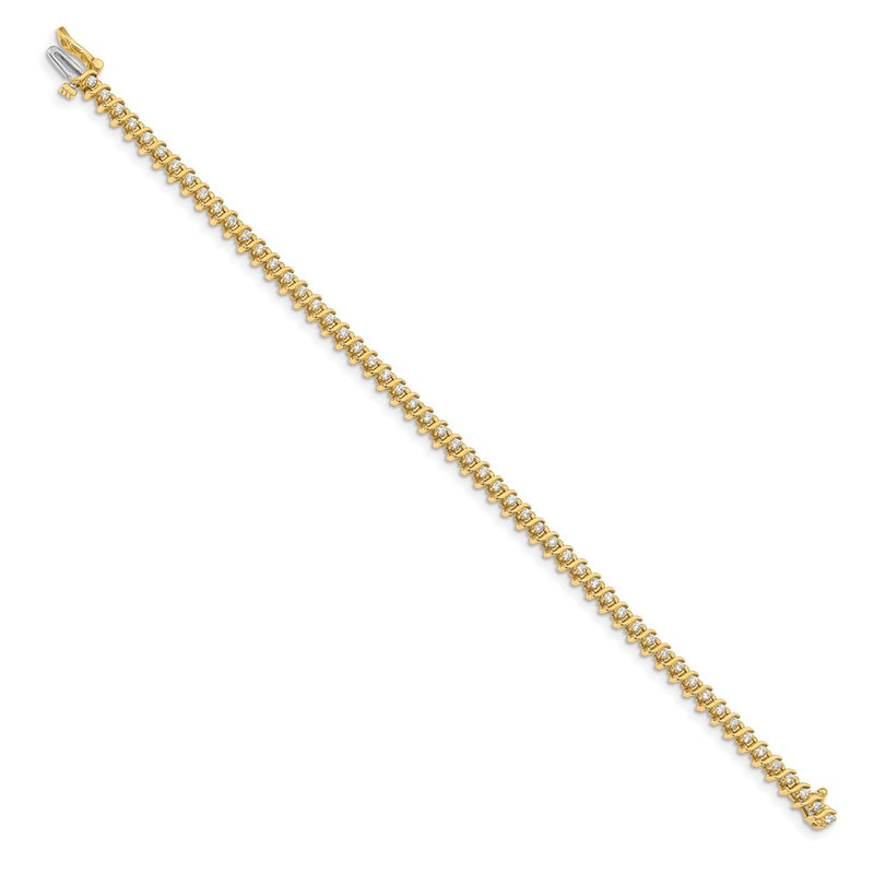 14K Yellow Gold Complete 7/8 Carat Round Aa Diamond 2 Prong S Link 7 Inch Tennis Bracelet