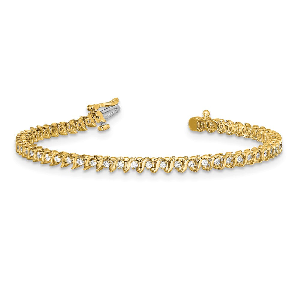 14K Yellow Gold Complete 7/8 Carat Round Aa Diamond 2 Prong S Link 7 Inch Tennis Bracelet