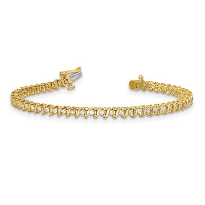 14K Yellow Gold Complete 7/8 Carat Round Aa Diamond 2 Prong S Link 7 Inch Tennis Bracelet