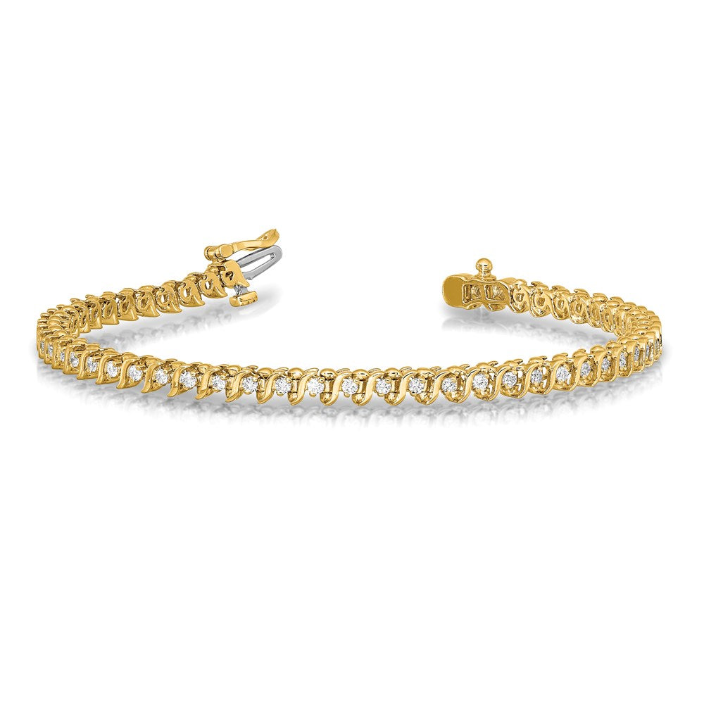 14K Yellow Gold Complete 7/8 Carat Round Aa Diamond 2 Prong S Link 7 Inch Tennis Bracelet