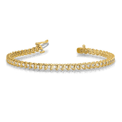 14K Yellow Gold Complete 7/8 Carat Round Aa Diamond 2 Prong S Link 7 Inch Tennis Bracelet