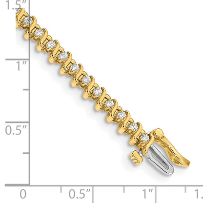 14K Yellow Gold Complete 7/8 Carat Round Aa Diamond 2 Prong S Link 7 Inch Tennis Bracelet