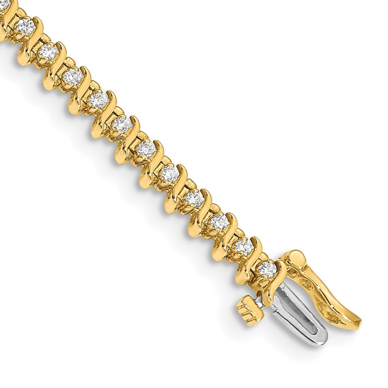 14K Yellow Gold Complete 7/8 Carat Round Vs Diamond 2 Prong S Link 7 Inch Tennis Bracelet