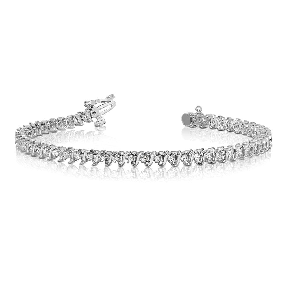 14K White Gold Complete 7/8 Carat Round Aaa Diamond 2 Prong S Link 7 Inch Tennis Bracelet
