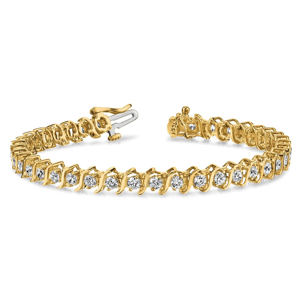 14K Yellow Gold Complete 3.08 Carat Round Vs Diamond 2 Prong S Link 7 Inch Tennis Bracelet