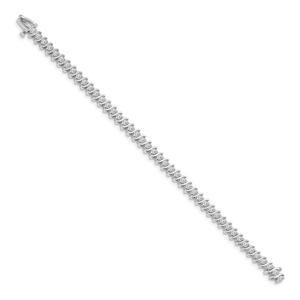 14K White Gold Complete 3.08 Carat Round A Diamond 2 Prong S Link 7 Inch Tennis Bracelet