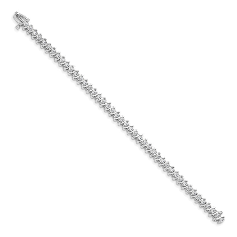 14K White Gold Complete 3.08 Carat Round A Diamond 2 Prong S Link 7 Inch Tennis Bracelet
