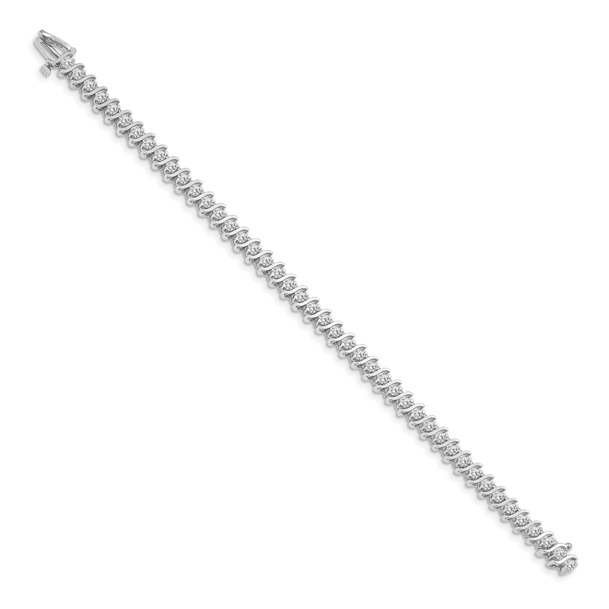 14K White Gold Complete 3.08 Carat Round Aa Diamond 2 Prong S Link 7 Inch Tennis Bracelet