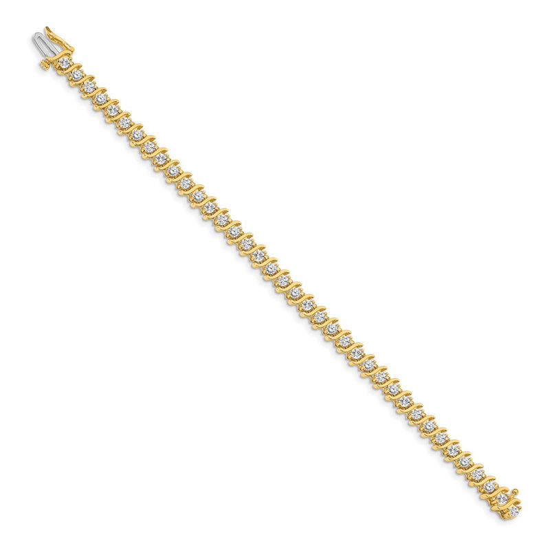 14K Yellow Gold Complete 3.9 Carat Round Aa Diamond 2 Prong S Link 7 Inch Tennis Bracelet