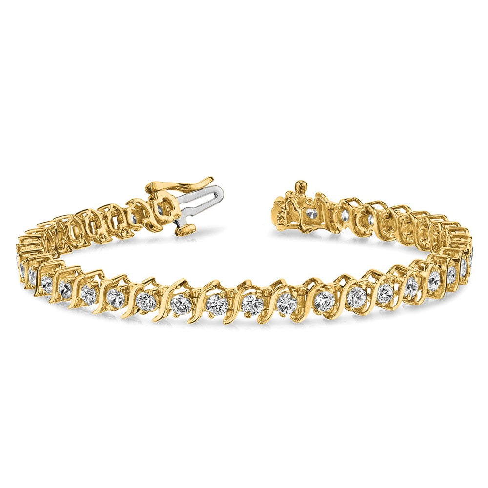 14K Yellow Gold Complete 3.9 Carat Round A Diamond 2 Prong S Link 7 Inch Tennis Bracelet