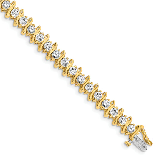 14K Yellow Gold Complete 7.19 Carat Round Aa Diamond 2 Prong S Link 7 Inch Tennis Bracelet