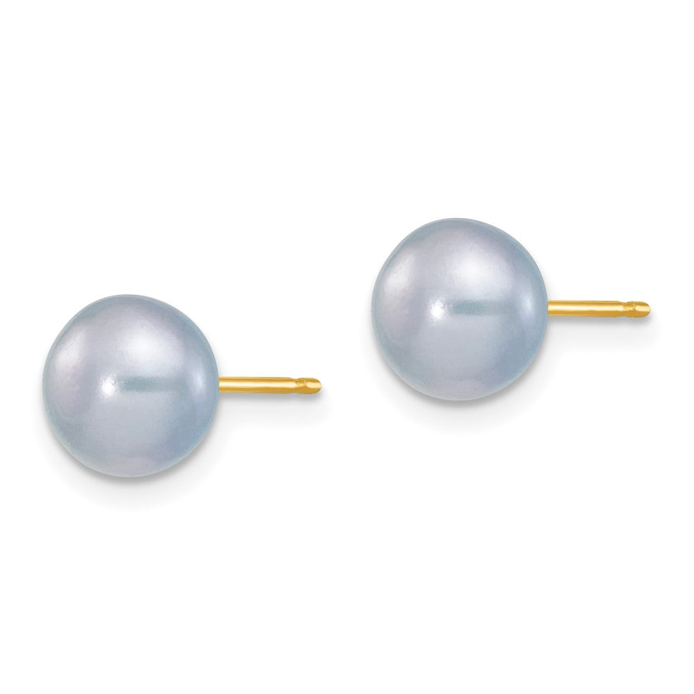 14K Yellow Gold 7-8mm Grey Button Freshwater Cultured Pearl Stud Post Earrings