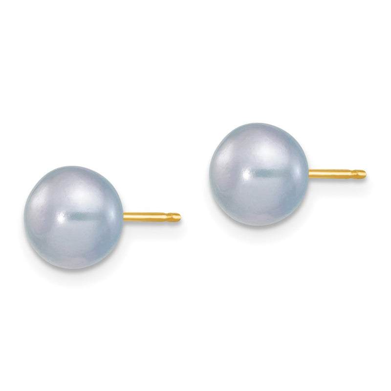 14K Yellow Gold 7-8mm Grey Button Freshwater Cultured Pearl Stud Post Earrings