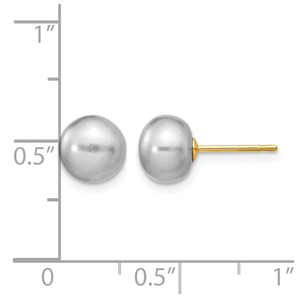 14K Yellow Gold 7-8mm Grey Button Freshwater Cultured Pearl Stud Post Earrings