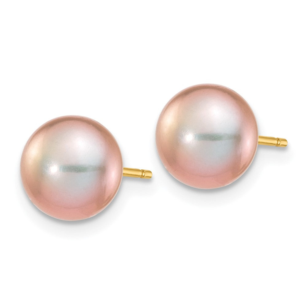 14K Yellow Gold 7-8mm Purple Button Freshwater Cultured Pearl Stud Post Earrings