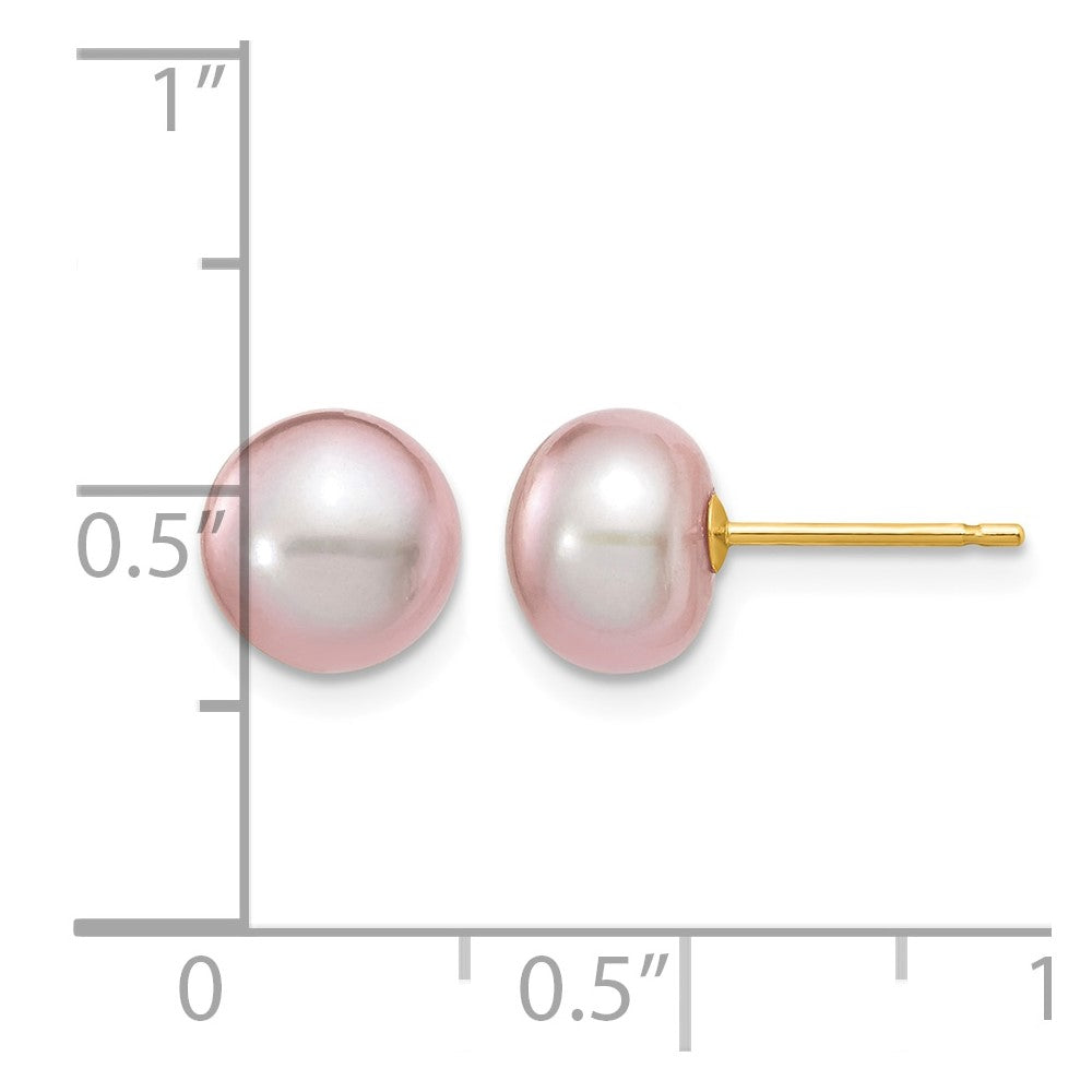 14K Yellow Gold 7-8mm Purple Button Freshwater Cultured Pearl Stud Post Earrings