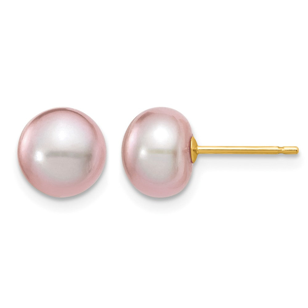 14K Yellow Gold 7-8mm Purple Button Freshwater Cultured Pearl Stud Post Earrings
