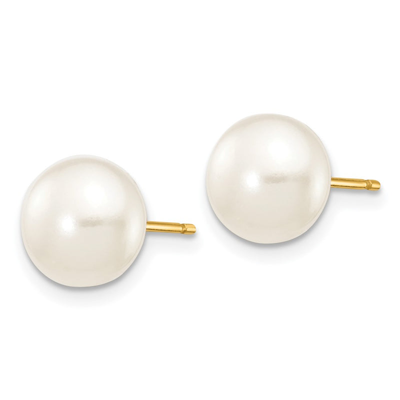 14K Yellow Gold 7 8mm White Button Freshwater Cultured Pearl Stud Post Earrings