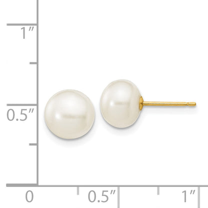 14K Yellow Gold 7 8mm White Button Freshwater Cultured Pearl Stud Post Earrings