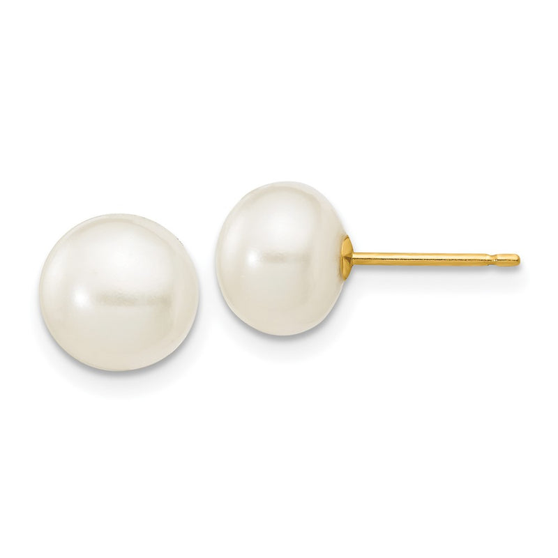 14K Yellow Gold 7 8mm White Button Freshwater Cultured Pearl Stud Post Earrings