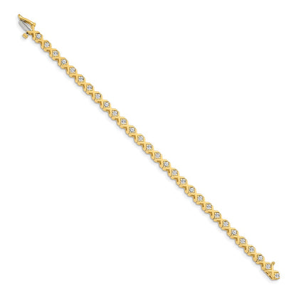 14K Yellow Gold Complete 2 Carat Round Aa Diamond 4 Prong X Design 7 Inch Tennis Bracelet