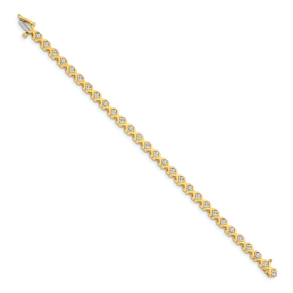 14K Yellow Gold Complete 2 Carat Round Vs Diamond 4 Prong X Design 7 Inch Tennis Bracelet