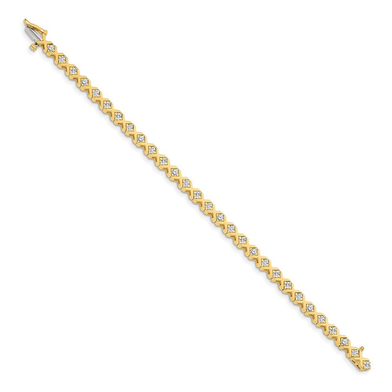 14K Yellow Gold Complete 2 Carat Round Vs Diamond 4 Prong X Design 7 Inch Tennis Bracelet