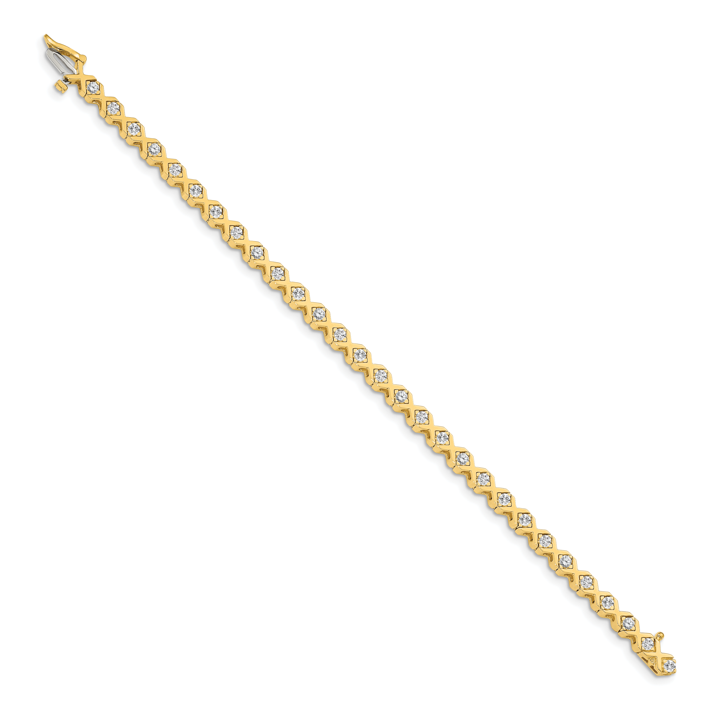 14K Yellow Gold Complete 2 Carat Round Aaa Diamond 4 Prong X Design 7 Inch Tennis Bracelet