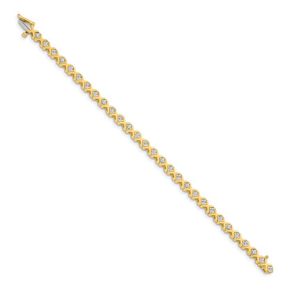 14K Yellow Gold Complete 2 Carat Round Aaa Diamond 4 Prong X Design 7 Inch Tennis Bracelet