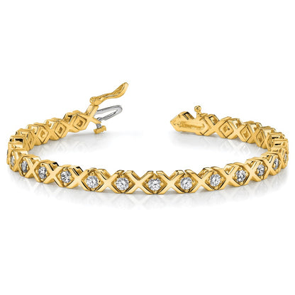14K Yellow Gold Complete 2 Carat Round Vs Diamond 4 Prong X Design 7 Inch Tennis Bracelet