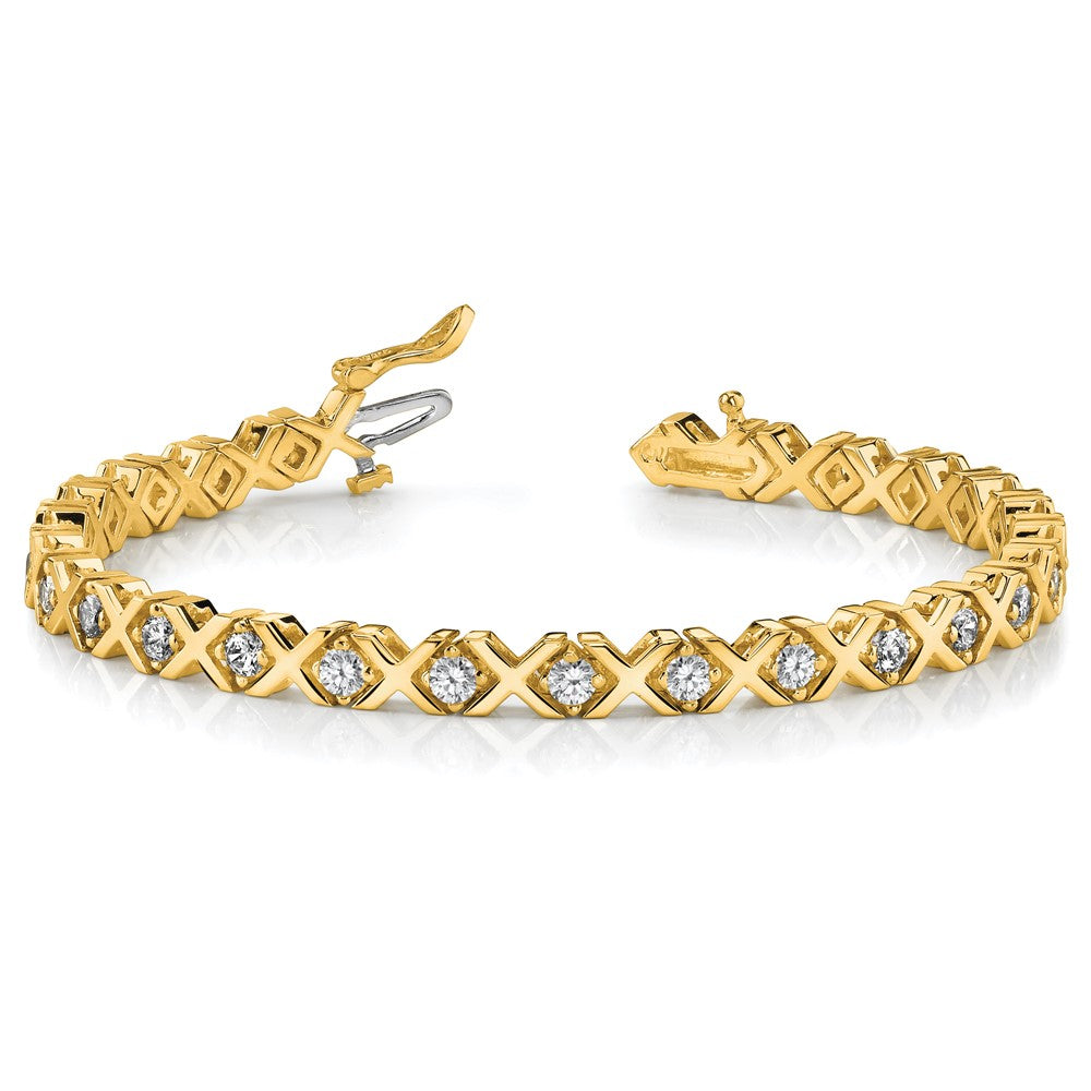 14K Yellow Gold Complete 2 Carat Round Aa Diamond 4 Prong X Design 7 Inch Tennis Bracelet