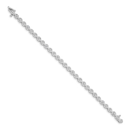 14K White Gold Complete 2 Carat Round A Diamond 4 Prong X Design 7 Inch Tennis Bracelet