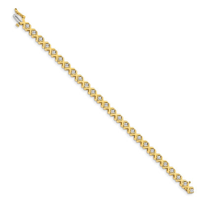 14K Yellow Gold Complete 2.4 Carat Round Aa Diamond 4 Prong X Design 7 Inch Tennis Bracelet