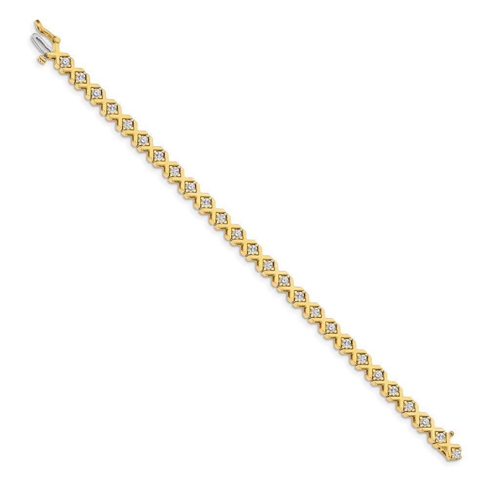 14K Yellow Gold Complete 2.4 Carat Round Aaa Diamond 4 Prong X Design 7 Inch Tennis Bracelet