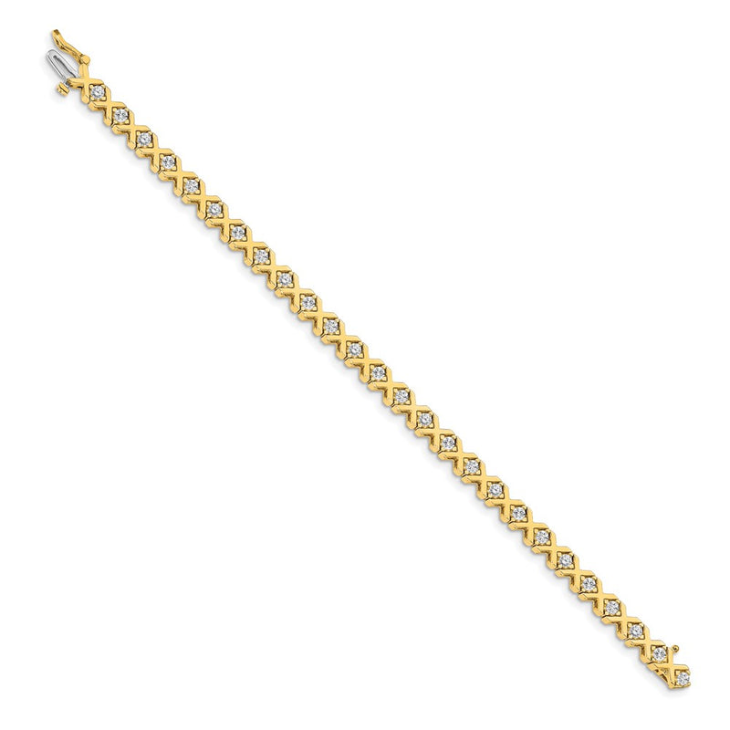 14K Yellow Gold Complete 2.4 Carat Round Vs Diamond 4 Prong X Design 7 Inch Tennis Bracelet