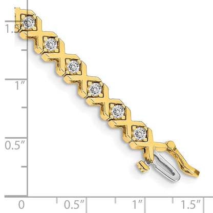 14K Yellow Gold Complete 2.4 Carat Round Aaa Diamond 4 Prong X Design 7 Inch Tennis Bracelet