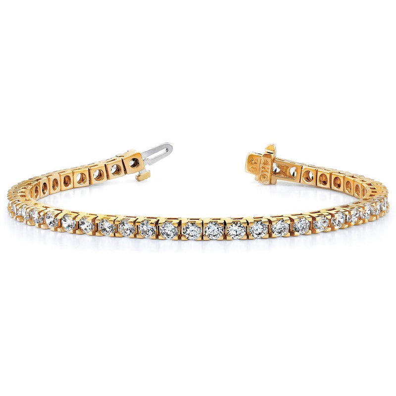 14K Yellow Gold Complete 1.25 Carat Round A Diamond 4 Prong 7 Inch Tennis Bracelet