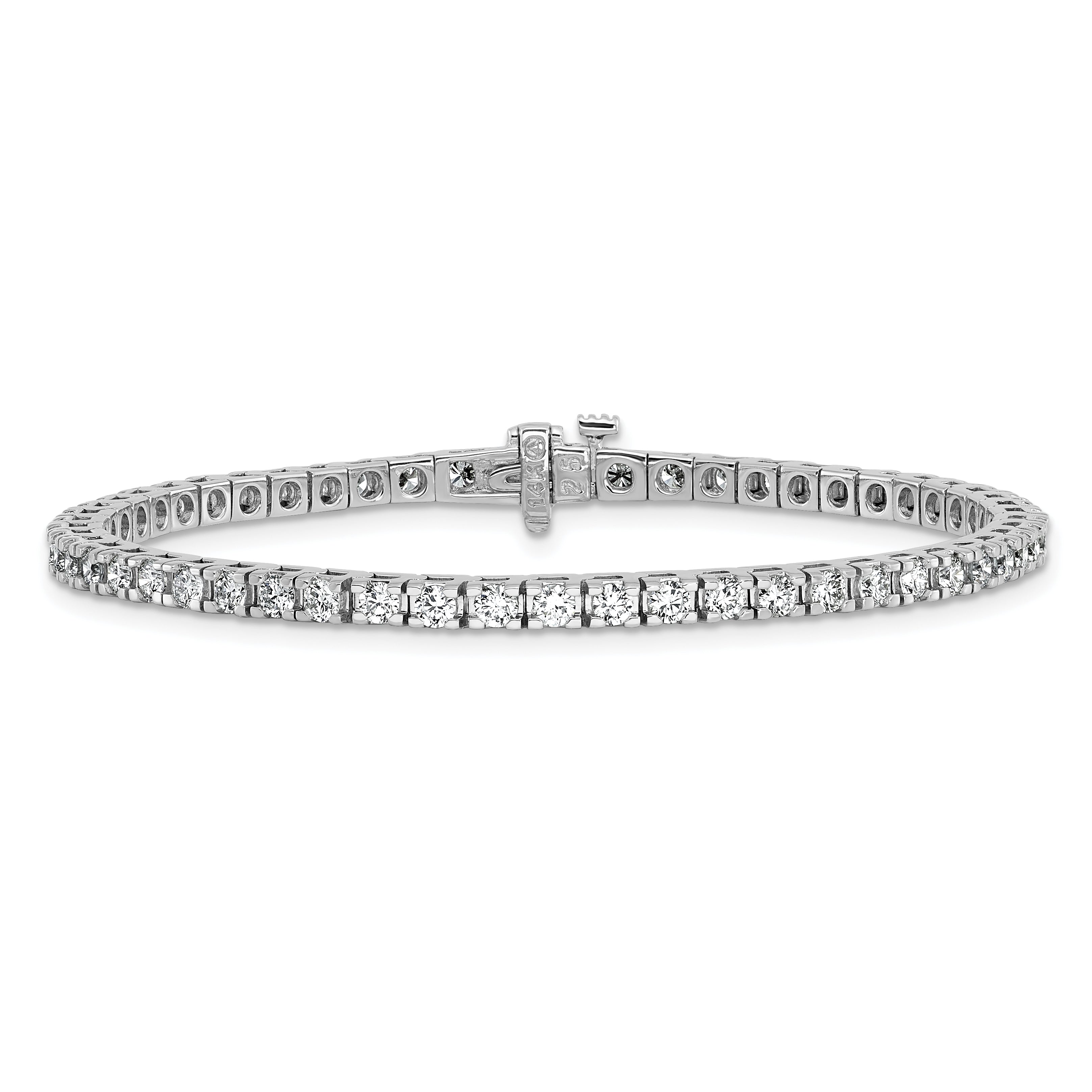 14k White Gold 2 7/8 Ct. Lab Grown Diamond VS/SI+ G+ Round Tennis Bracelet