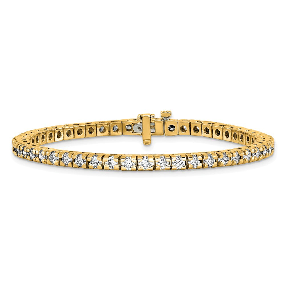 14K Yellow Gold Complete 4.65 Carat Round A Diamond 4 Prong 7 Inch Tennis Bracelet