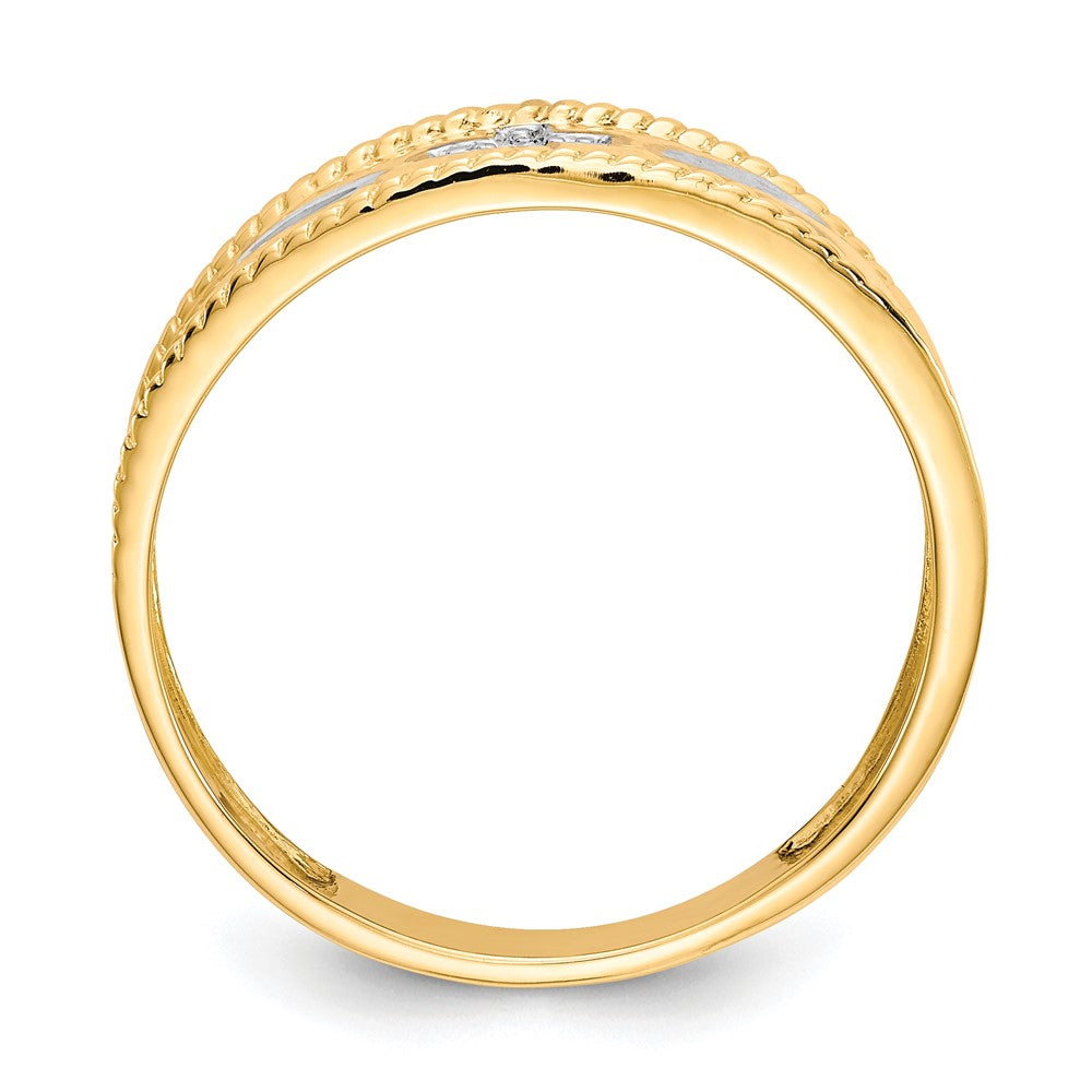 14K Yellow Gold with Rhodium Men's .01ct. Diamond Trio Cross Wedding Band Ring