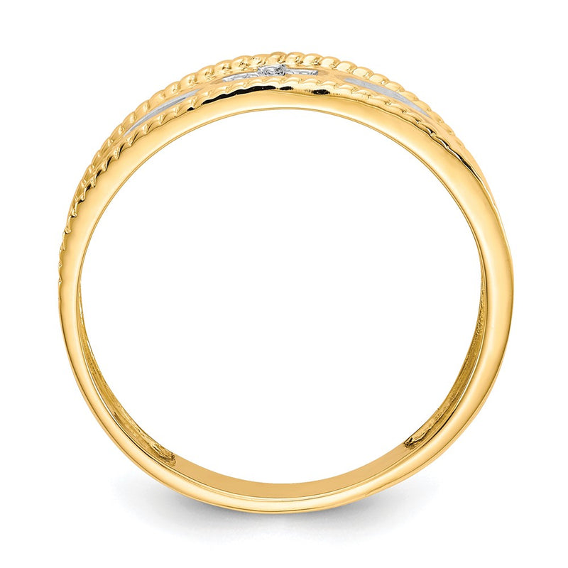 14K Yellow Gold with Rhodium Men's .01ct. Diamond Trio Cross Wedding Band Ring