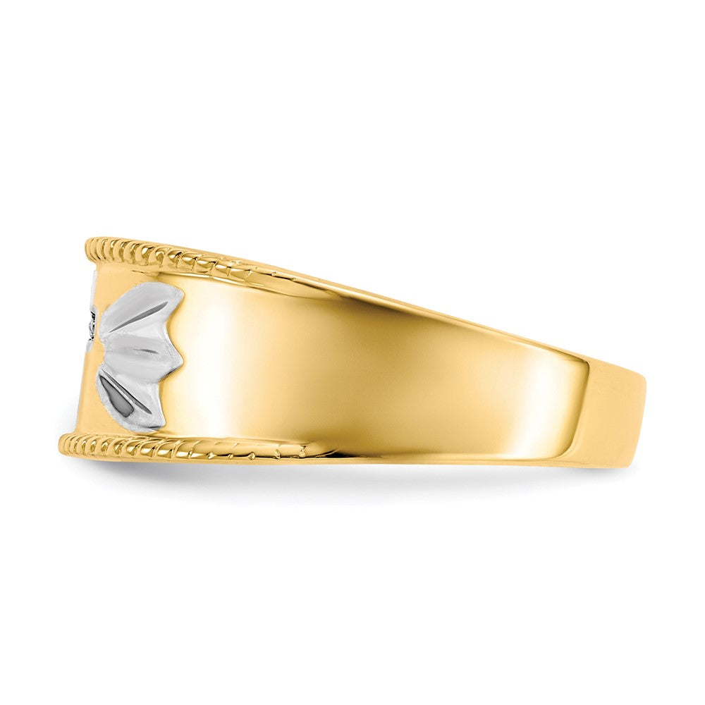 14K Yellow Gold with Rhodium Men's .01ct. Diamond Trio Cross Wedding Band Ring