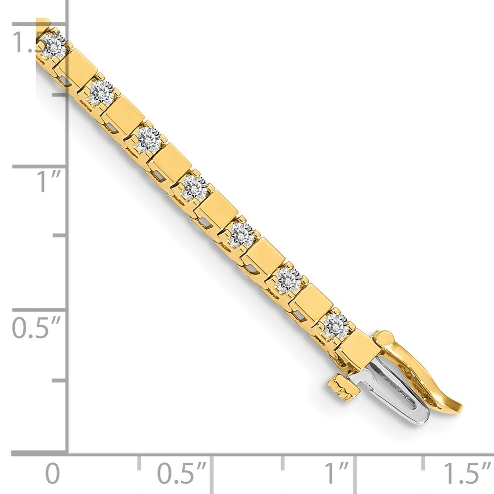 14K Yellow Gold Complete 1.1 Carat Round A Diamond Square Link 7 Inch Tennis Bracelet