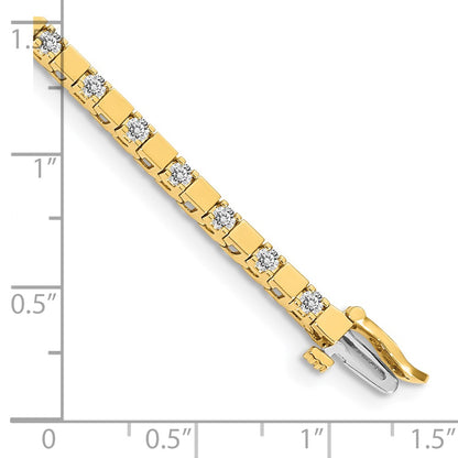 14K Yellow Gold Complete 1.1 Carat Round Aa Diamond Square Link 7 Inch Tennis Bracelet