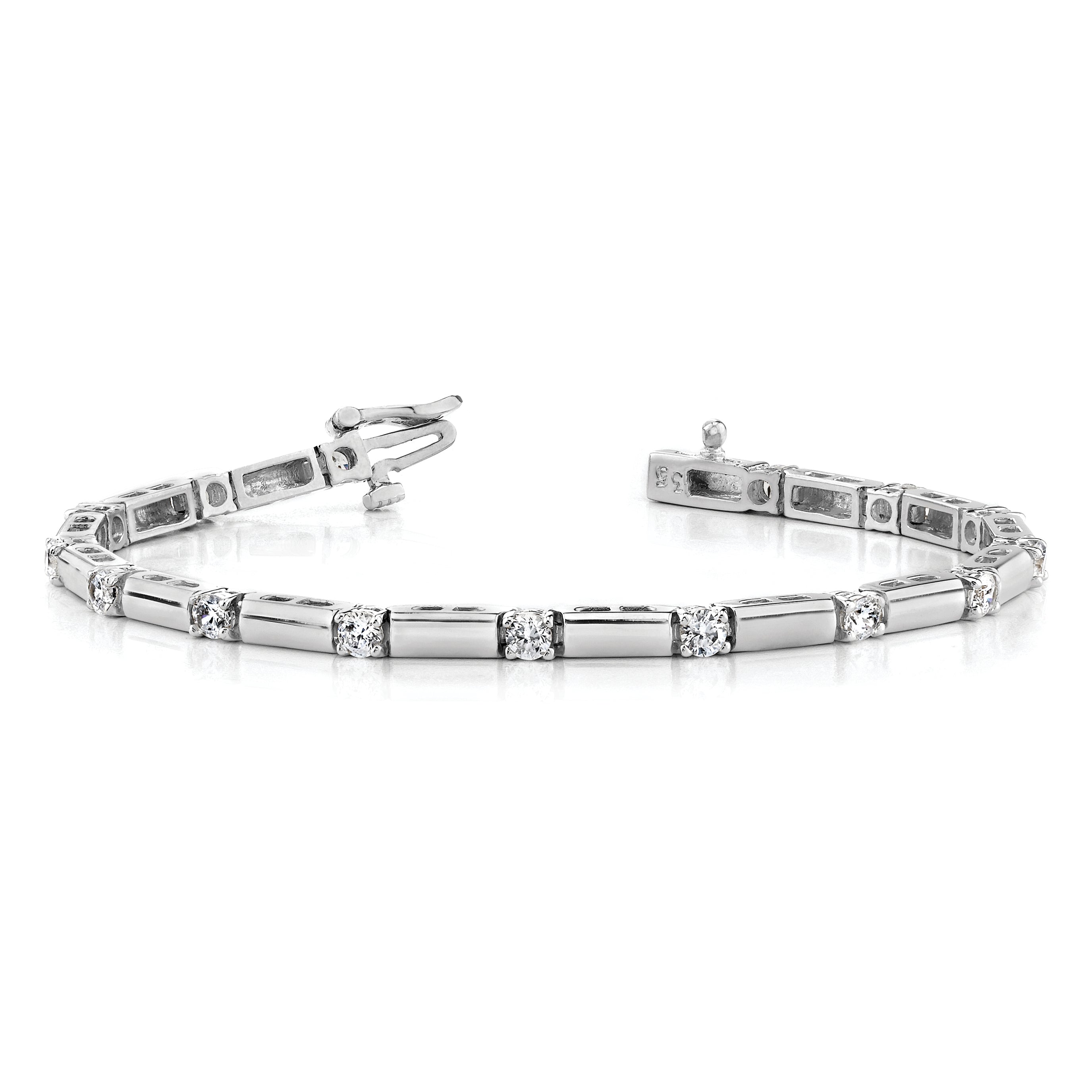 14K White Gold Complete 1 Carat Round A Diamond Bar Link 7 Inch Tennis Bracelet