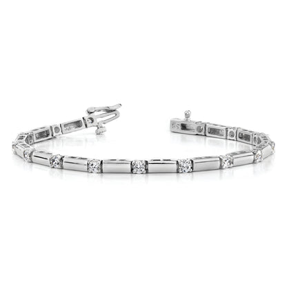 14K White Gold Complete 1 Carat Round A Diamond Bar Link 7 Inch Tennis Bracelet