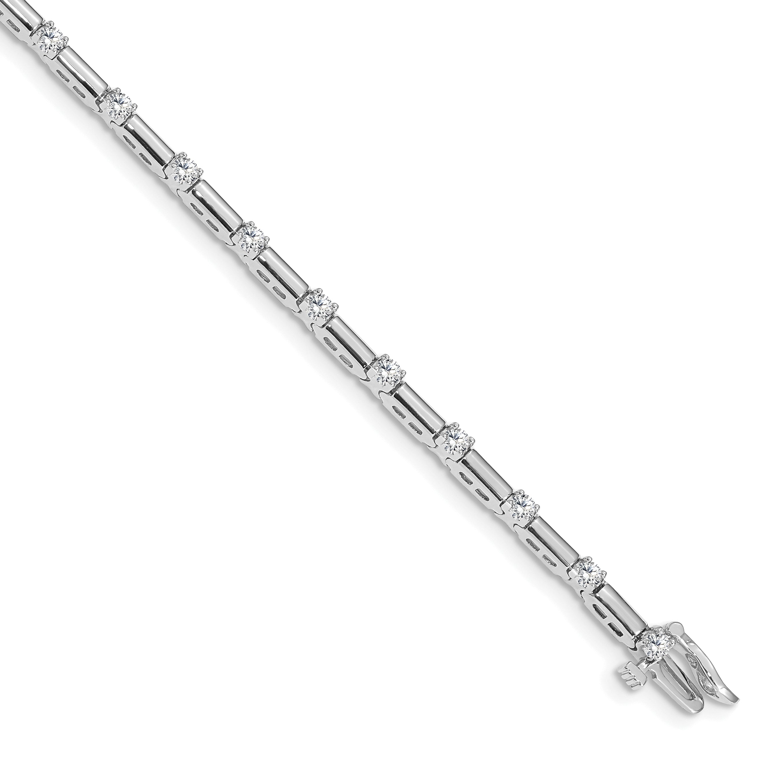14K White Gold Complete 1 Carat Round A Diamond Bar Link 7 Inch Tennis Bracelet