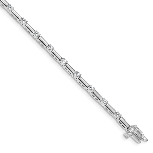 14K White Gold Complete 1 Carat Round A Diamond Bar Link 7 Inch Tennis Bracelet